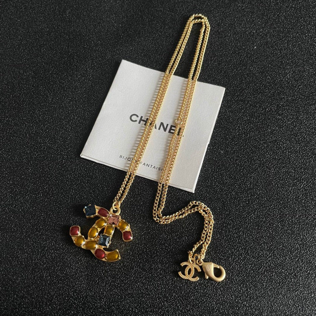 Double-C Emblem Pendant Necklace in Polished Metal-Tone – Design 006 front product view