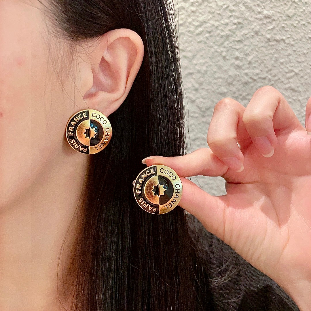 Letter Stud Earrings in Polished Metal-Tone – Design 007 main product view