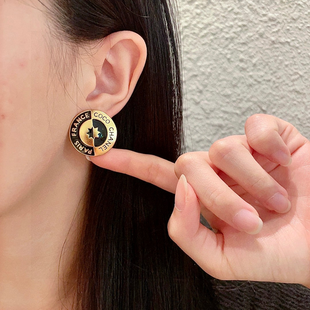 Letter Stud Earrings in Polished Metal-Tone – Design 007 front product view
