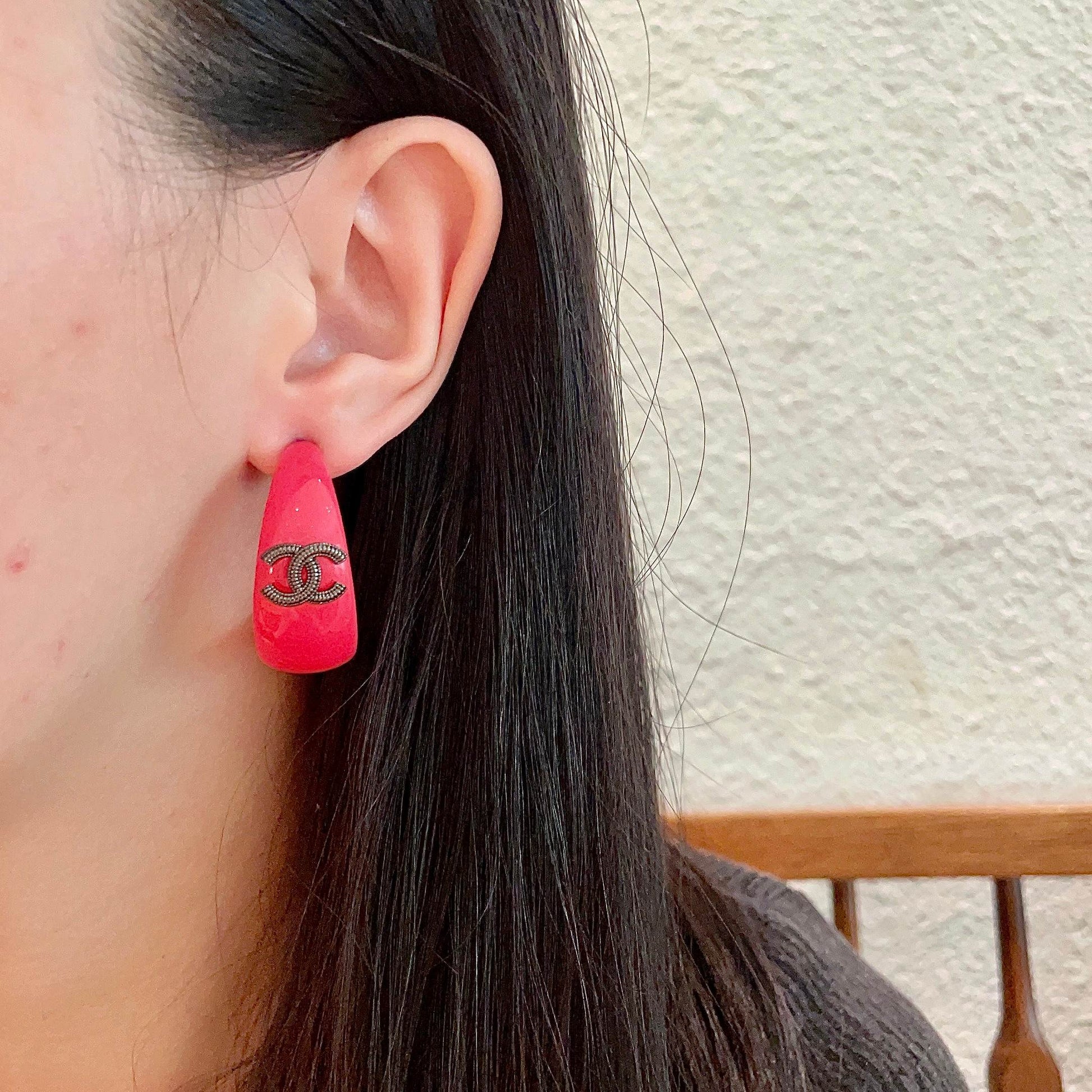 Signature Emblem Stud Earrings in Polished Metal-Tone – Design 028 detail view