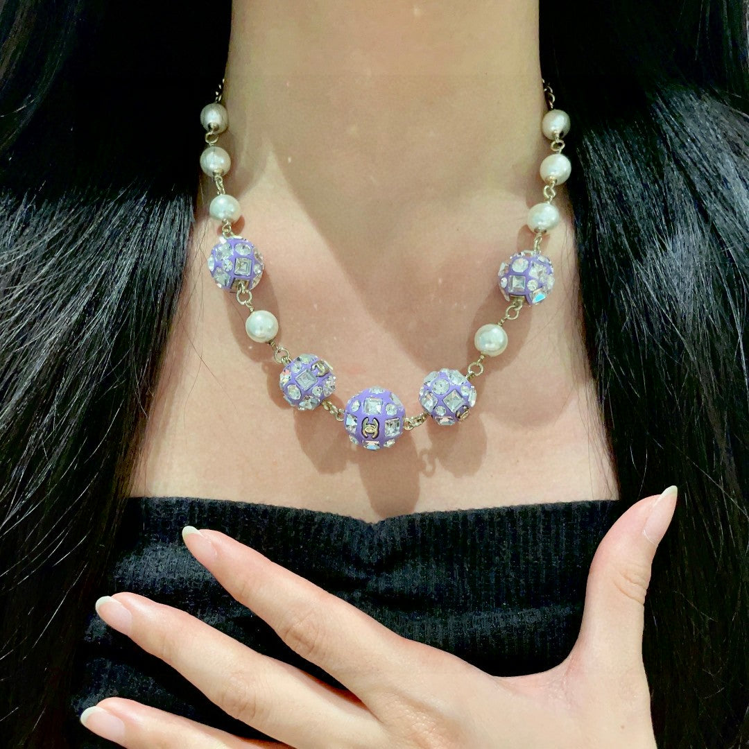 Double-C Emblem Pearl-Detail Pendant Necklace – Pearl Detail – Design 049 front product view