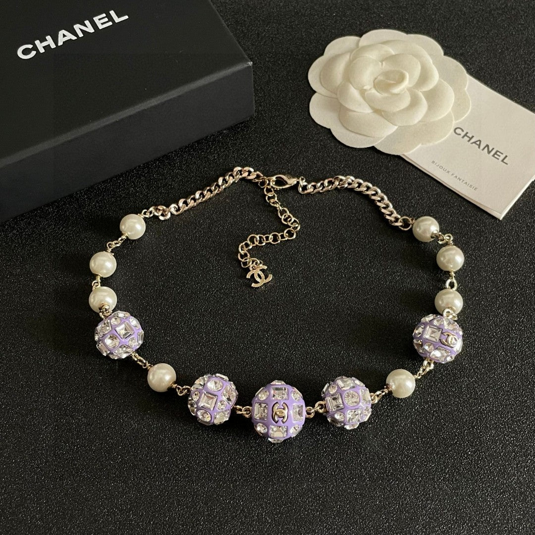 Double-C Emblem Pearl-Detail Pendant Necklace – Pearl Detail – Design 049 close-up detail