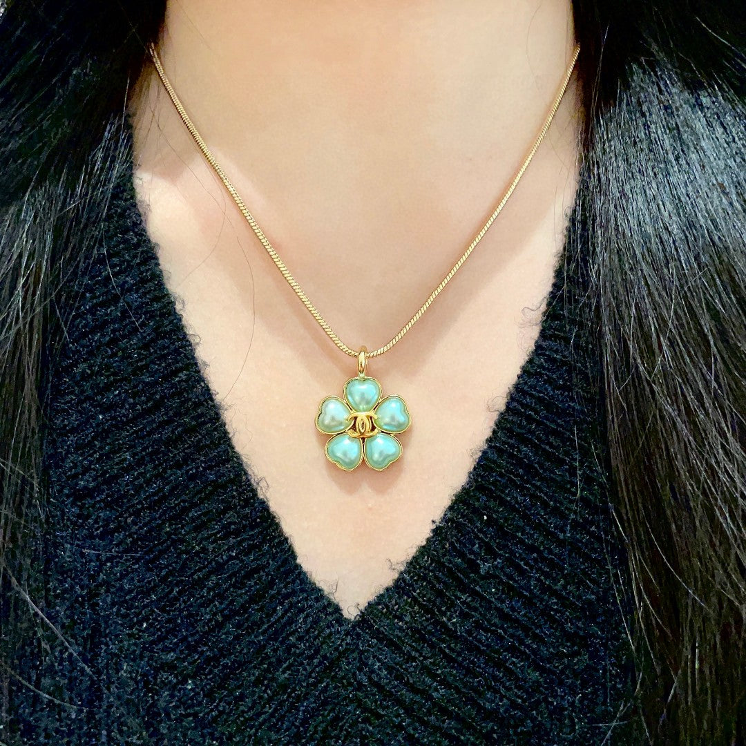 Camellia Pendant Necklace in Polished Metal-Tone – Camellia Detail – Design 016 detail view