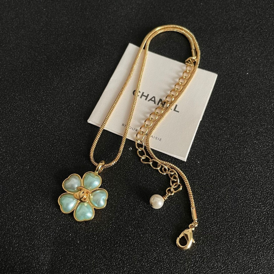 Camellia Pendant Necklace in Polished Metal-Tone – Camellia Detail – Design 016 detail view