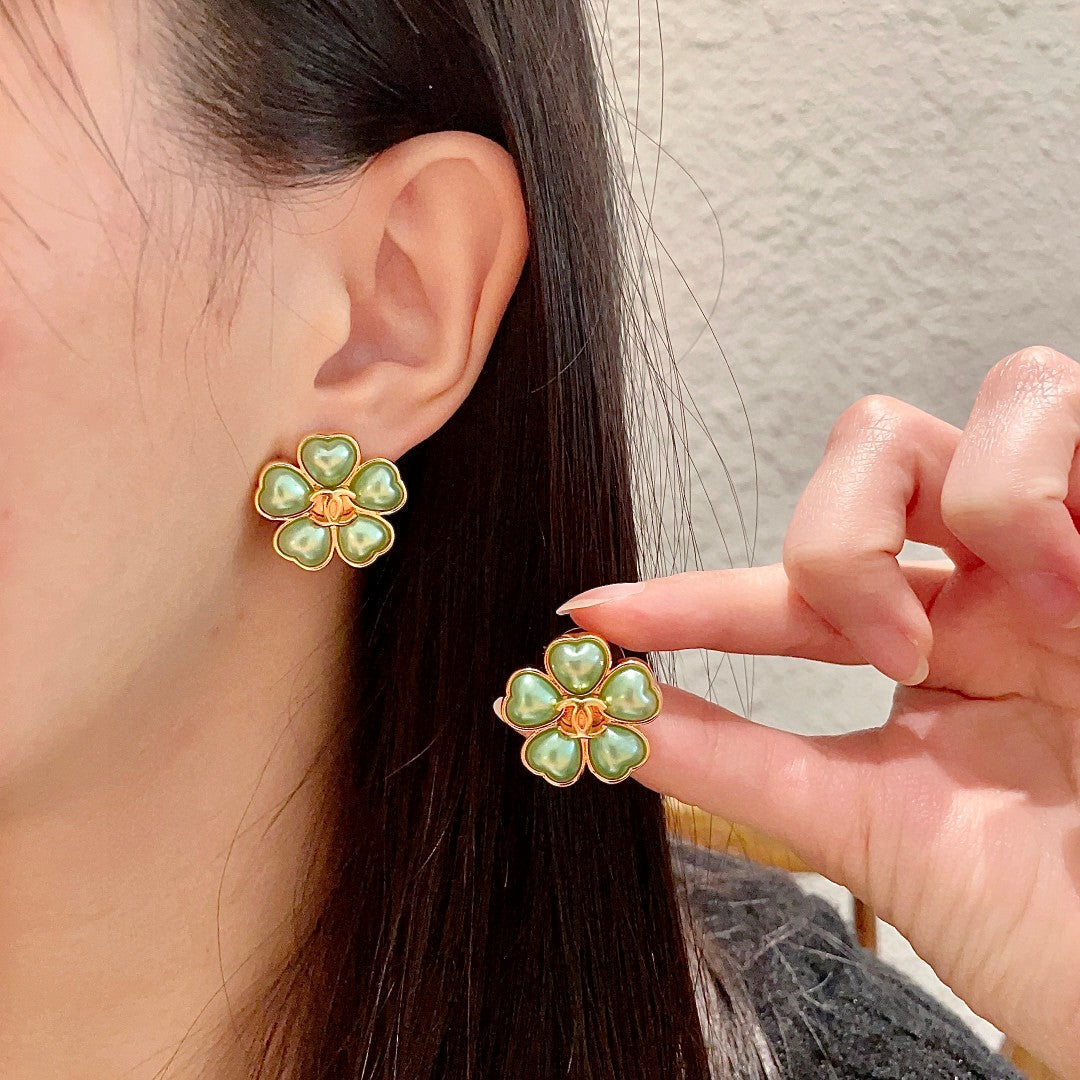 Camellia Stud Earrings in Polished Metal-Tone – Camellia Detail – Design 037 main product view