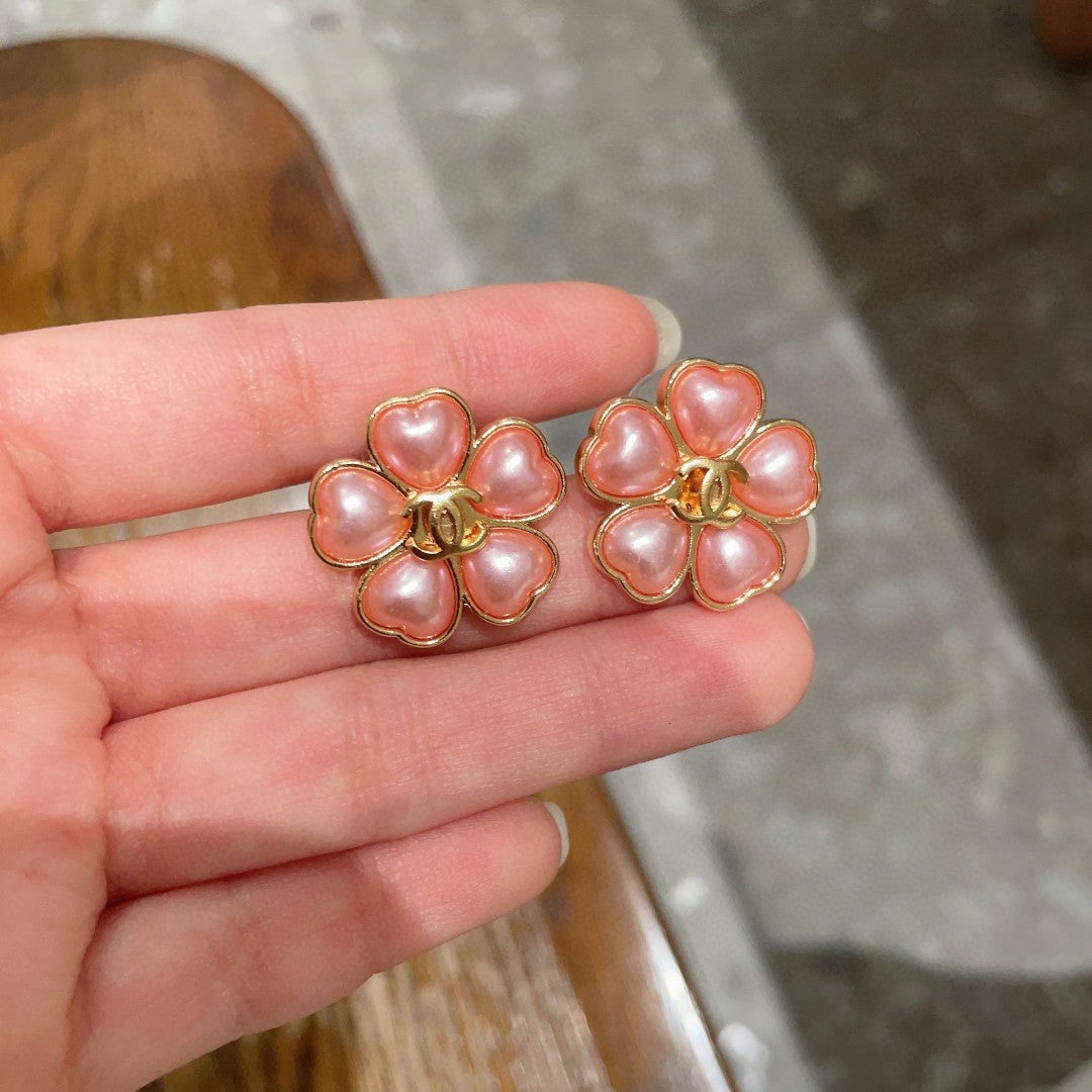 Camellia Stud Earrings in Polished Metal-Tone – Camellia Detail – Design 036 side detail