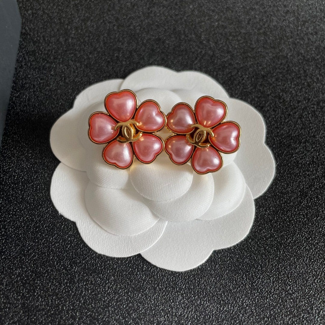 Camellia Stud Earrings in Polished Metal-Tone – Camellia Detail – Design 036 front product view