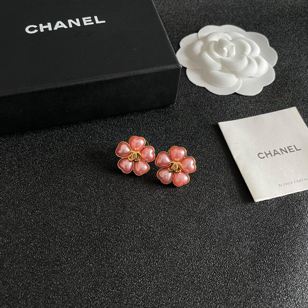 Camellia Stud Earrings in Polished Metal-Tone – Camellia Detail – Design 036 styled product view