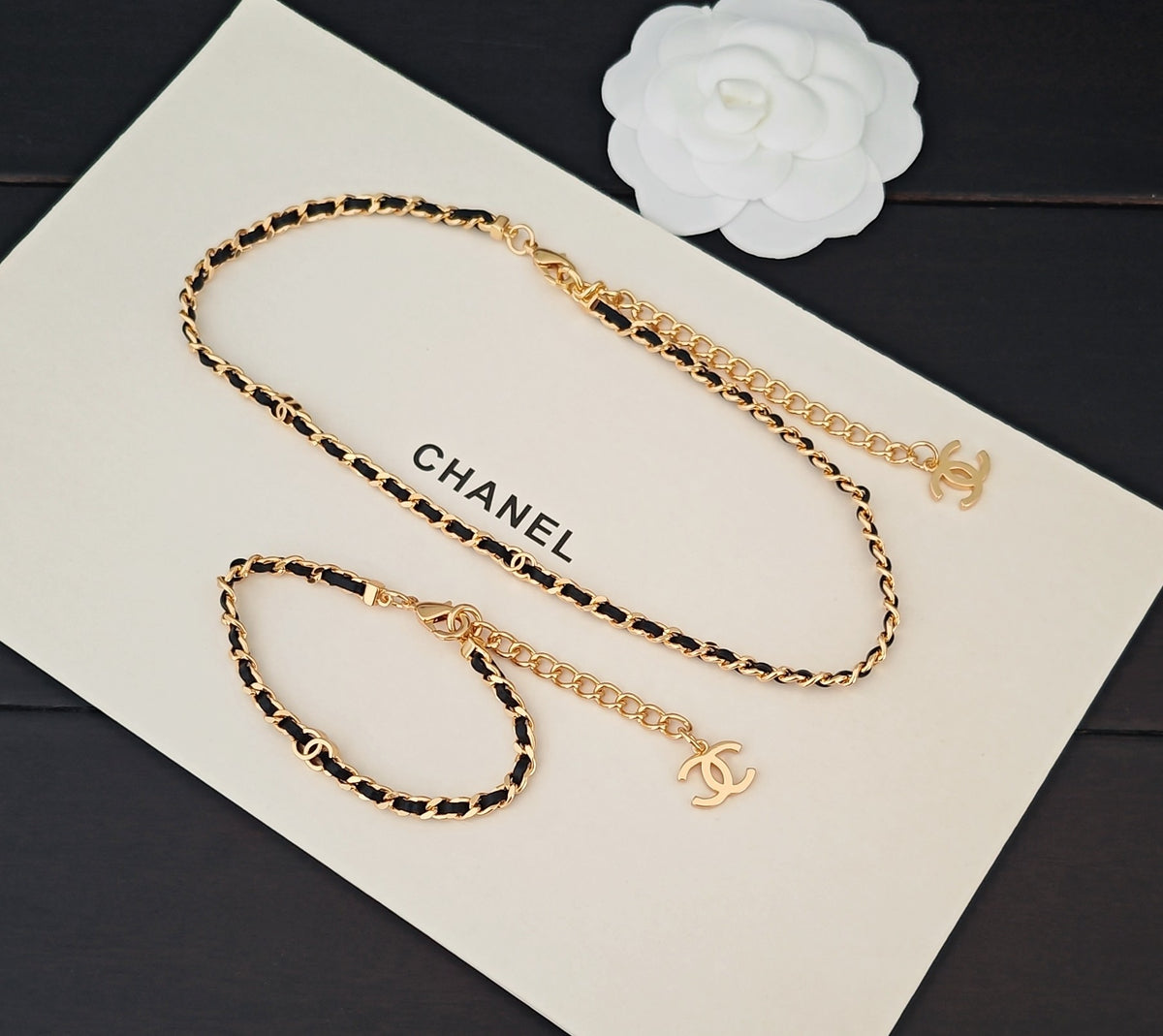 Signature Emblem Pendant Necklace in Gold-Tone – Black Detail – Design 016 detail view