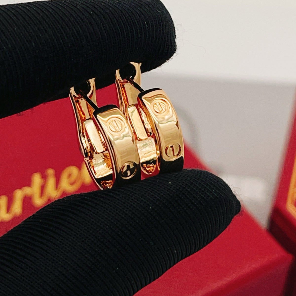 Rose Motif Stud Earrings in Rose-Gold-Tone – Design 01 styled view