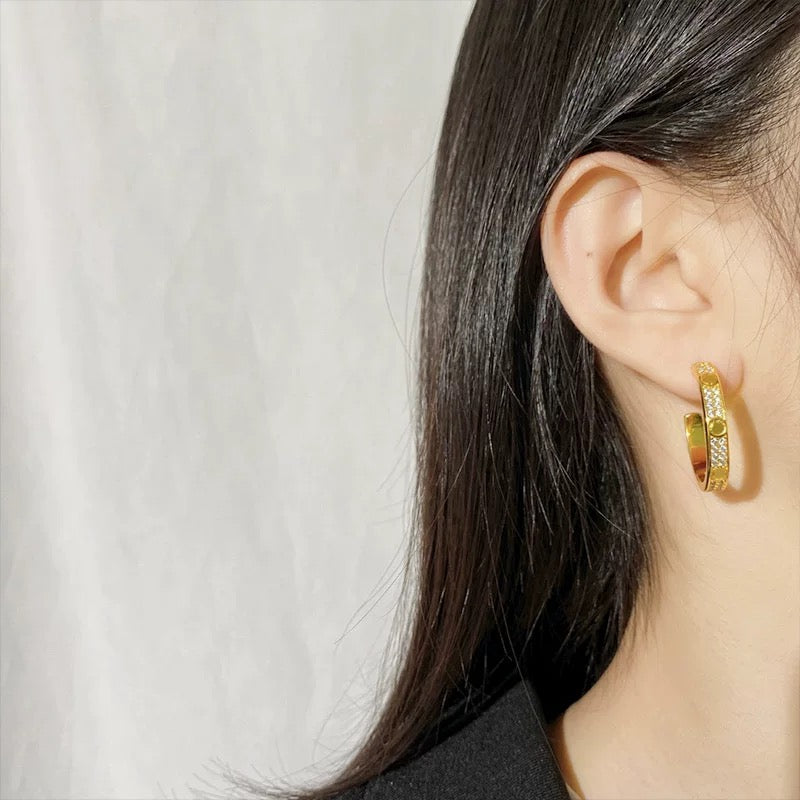 Rose Motif Stud Earrings in Rose-Gold-Tone with Crystal-Style Accents front view