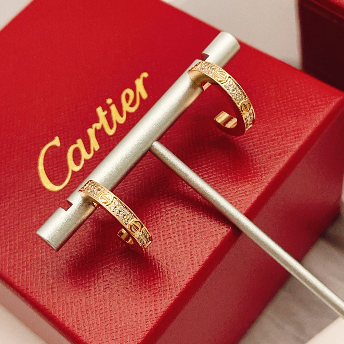 Rose Motif Stud Earrings in Rose-Gold-Tone with Crystal-Style Accents front view