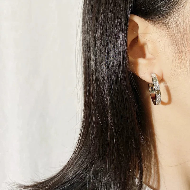 Rose Motif Stud Earrings in Rose-Gold-Tone with Crystal-Style Accents styled view
