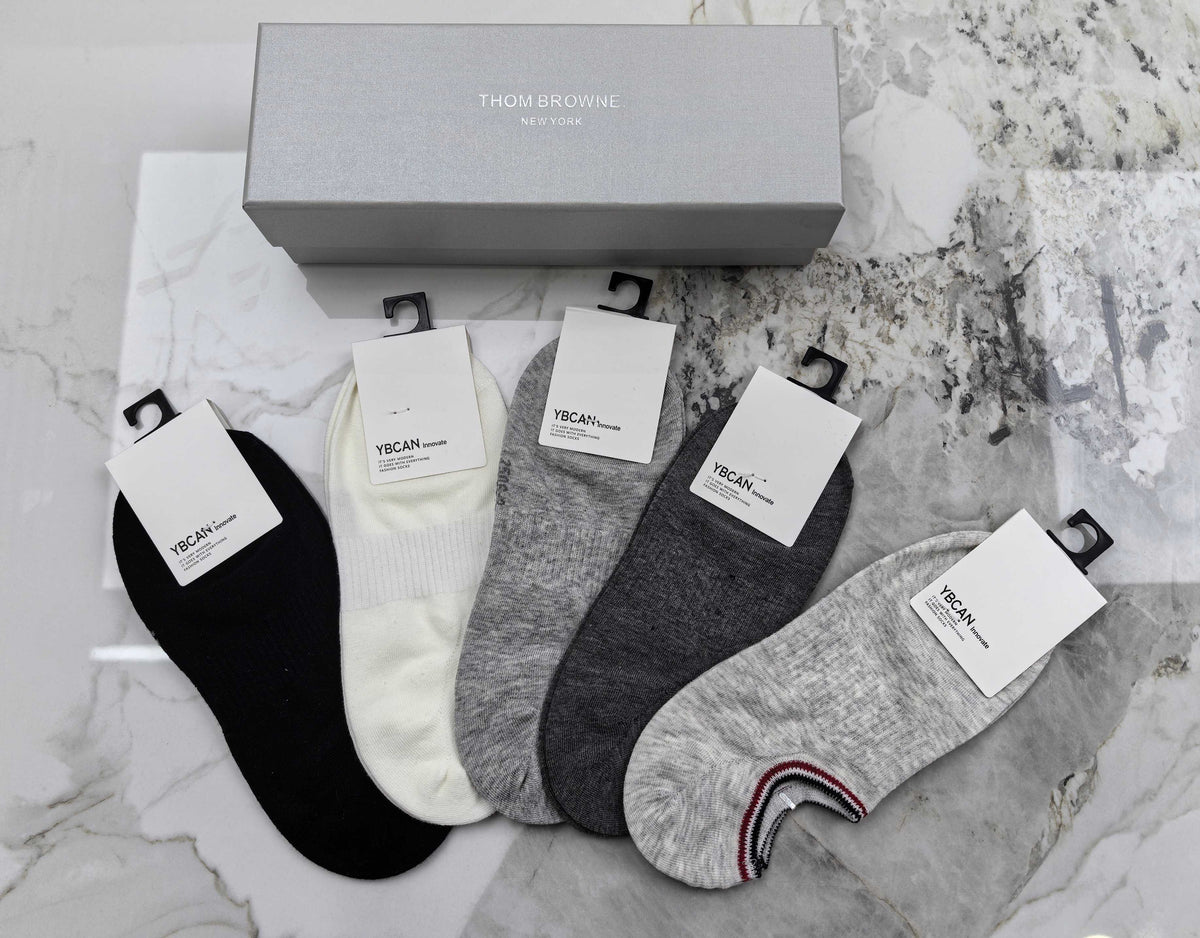 Gucci Cotton Visible Colour, Cuff And Emblem Details No-Show Socks - 5-Pair Set