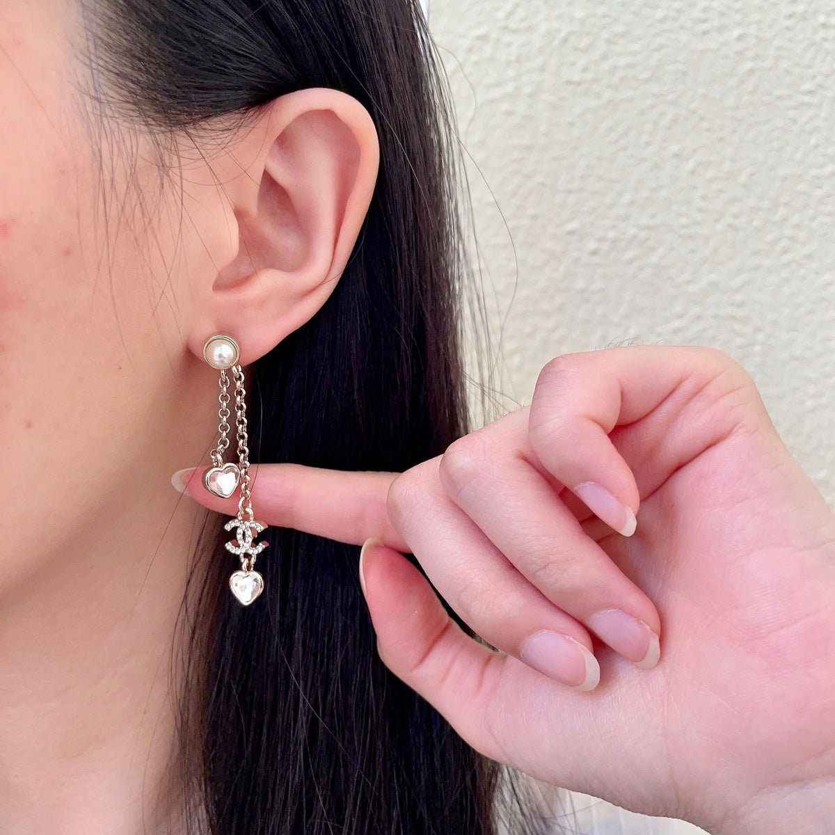 Double-C Emblem Crystal-Accent Statement Earrings – Heart Detail – Design 003 front product view