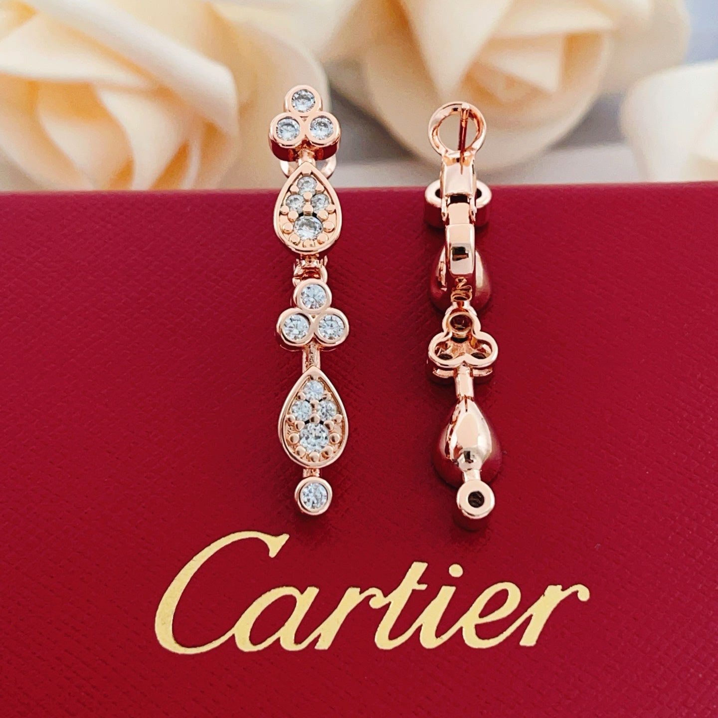 Rose Motif Stud Earrings in Rose-Gold-Tone – Design 02 front view