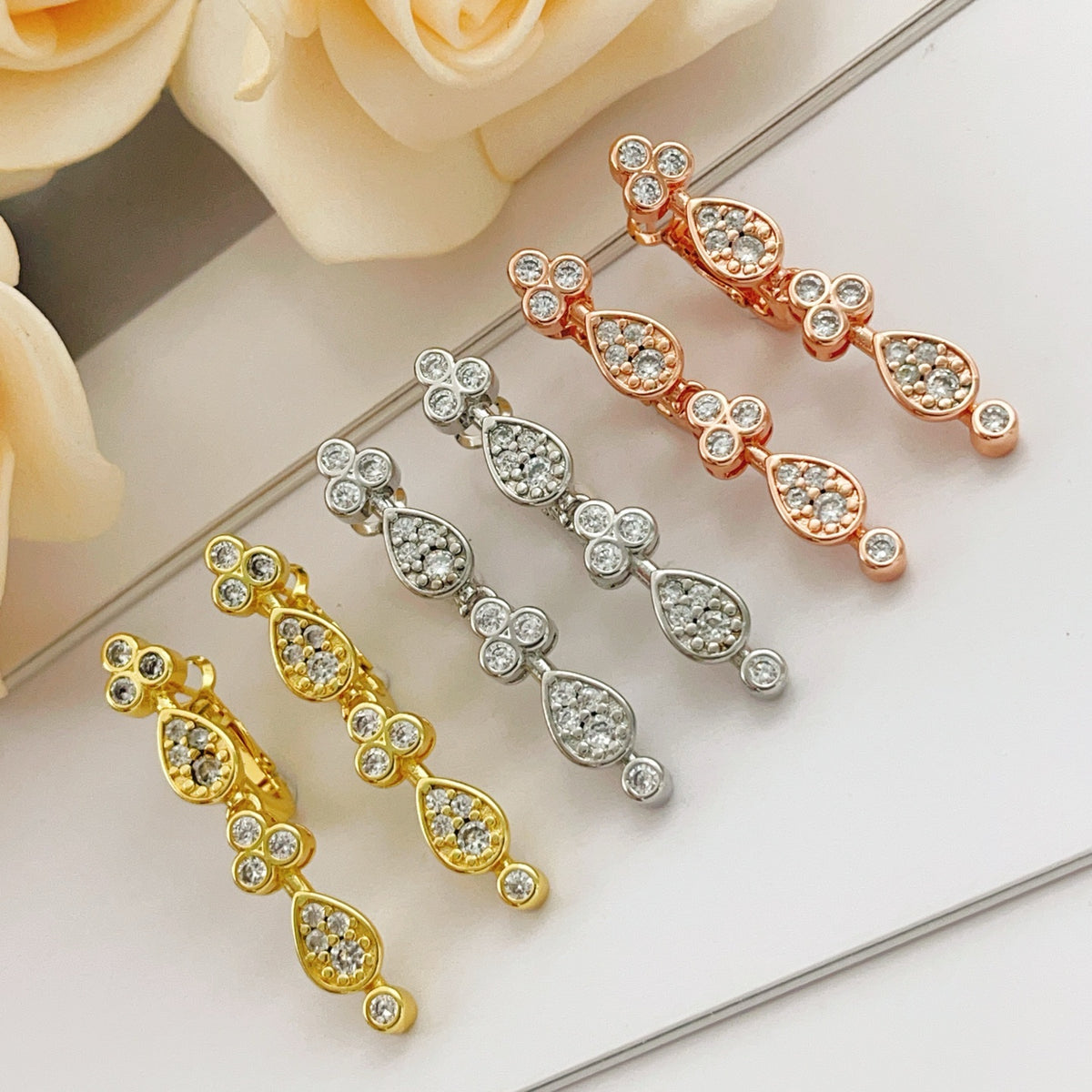 Rose Motif Stud Earrings in Rose-Gold-Tone – Design 02 close-up detail