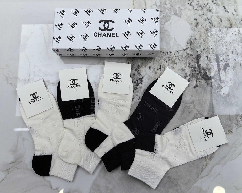 Chanel Modal Mixed Neutral Logo Detail No-Show Socks - 5-Pair Set