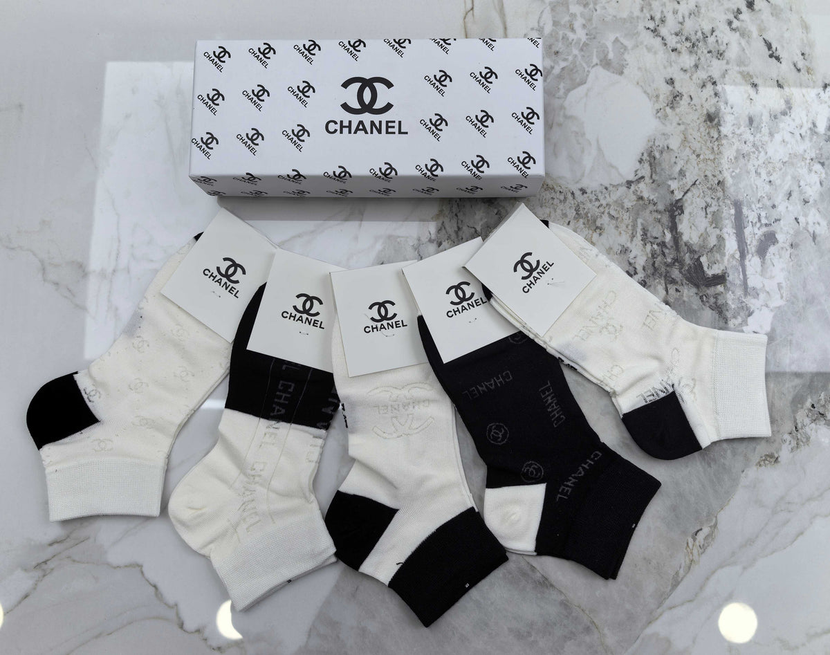 Chanel Modal Mixed Neutral Logo Detail No-Show Socks - 5-Pair Set