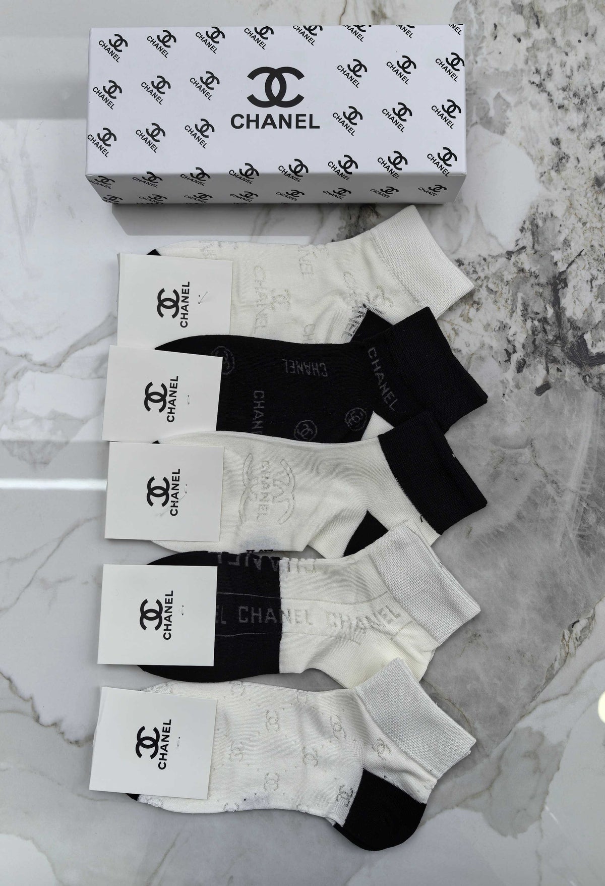 Chanel Modal Mixed Neutral Logo Detail No-Show Socks - 5-Pair Set