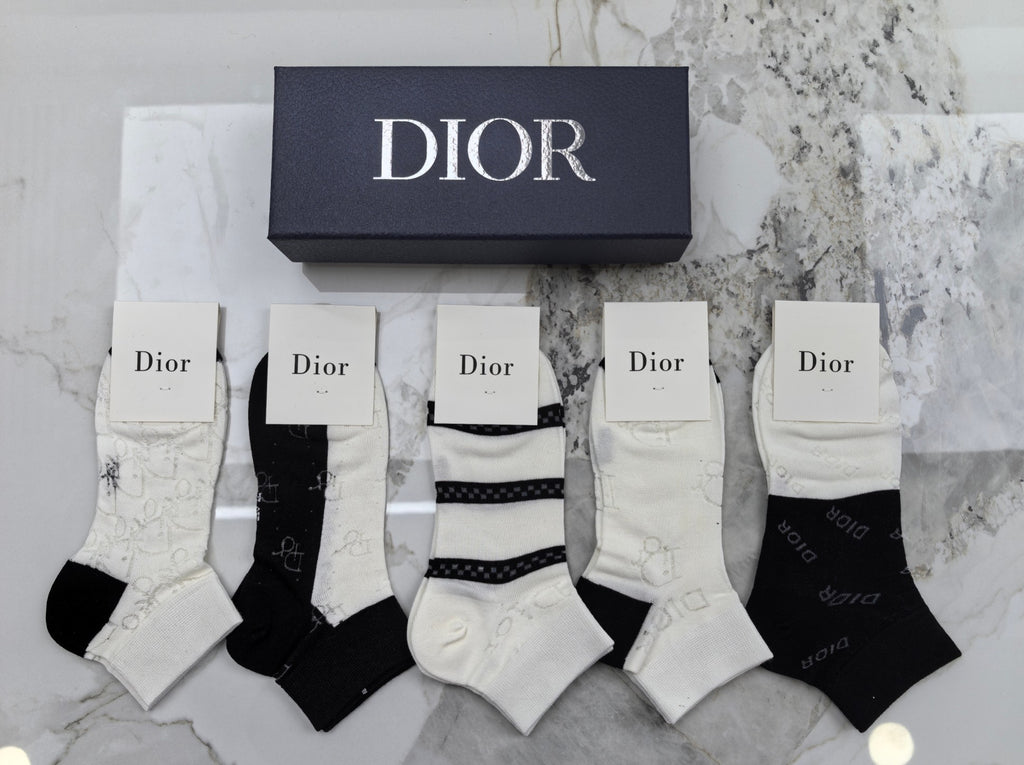 Dior Modal Mixed Neutral Logo Detail No-Show Socks - 5-Pair Set