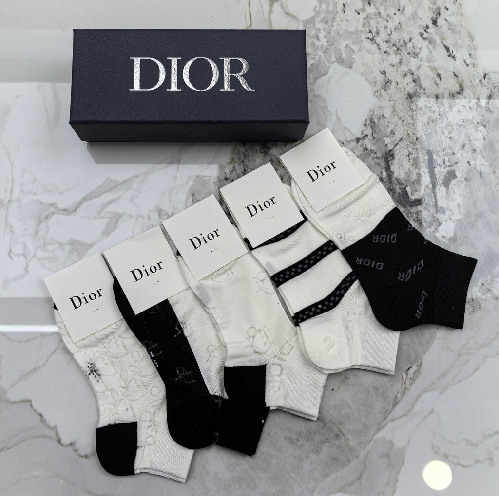Dior Modal Mixed Neutral Logo Detail No-Show Socks - 5-Pair Set