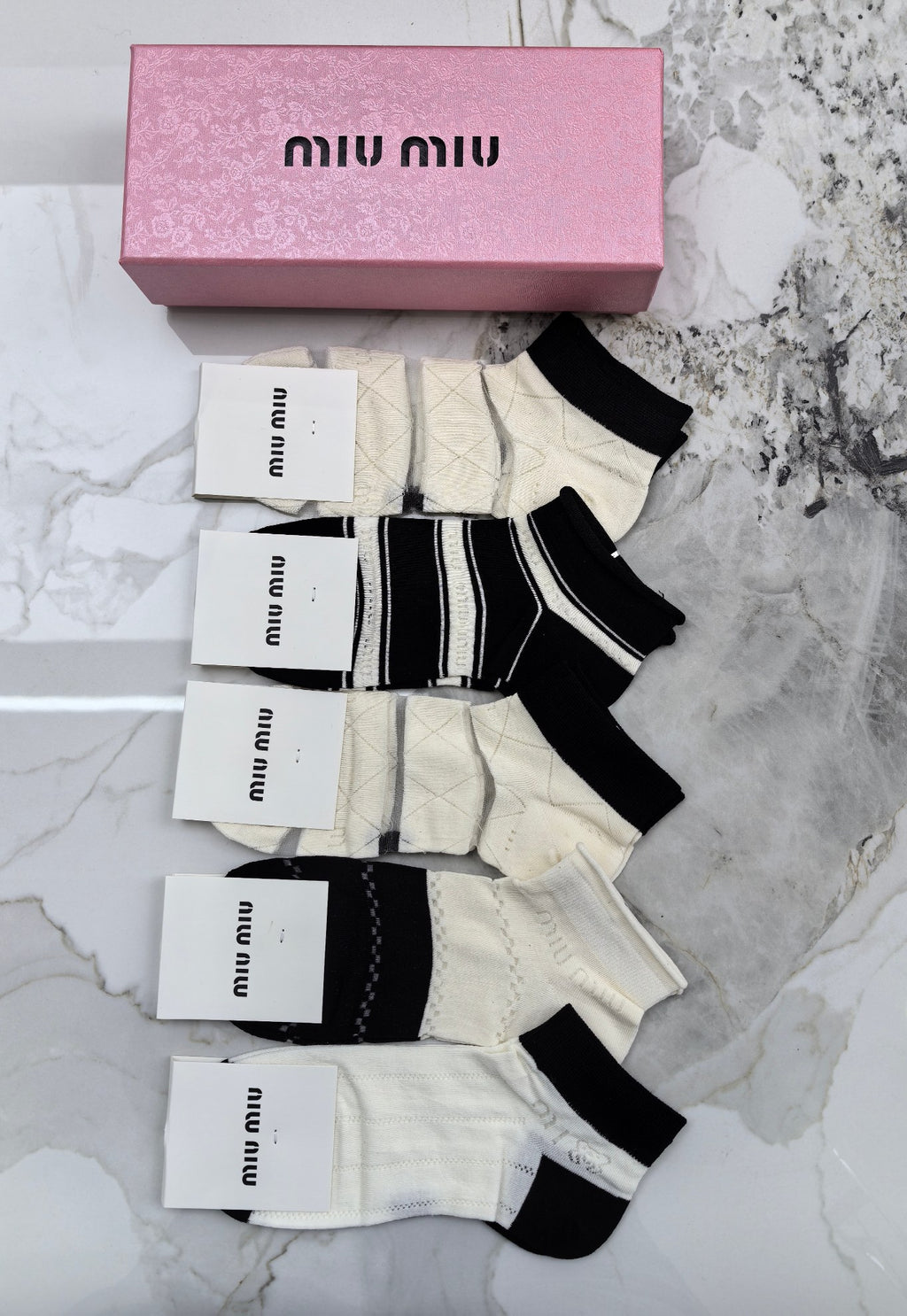 Miu Miu Modal Mixed Neutral Logo Detail No-Show Socks - 5-Pair Set