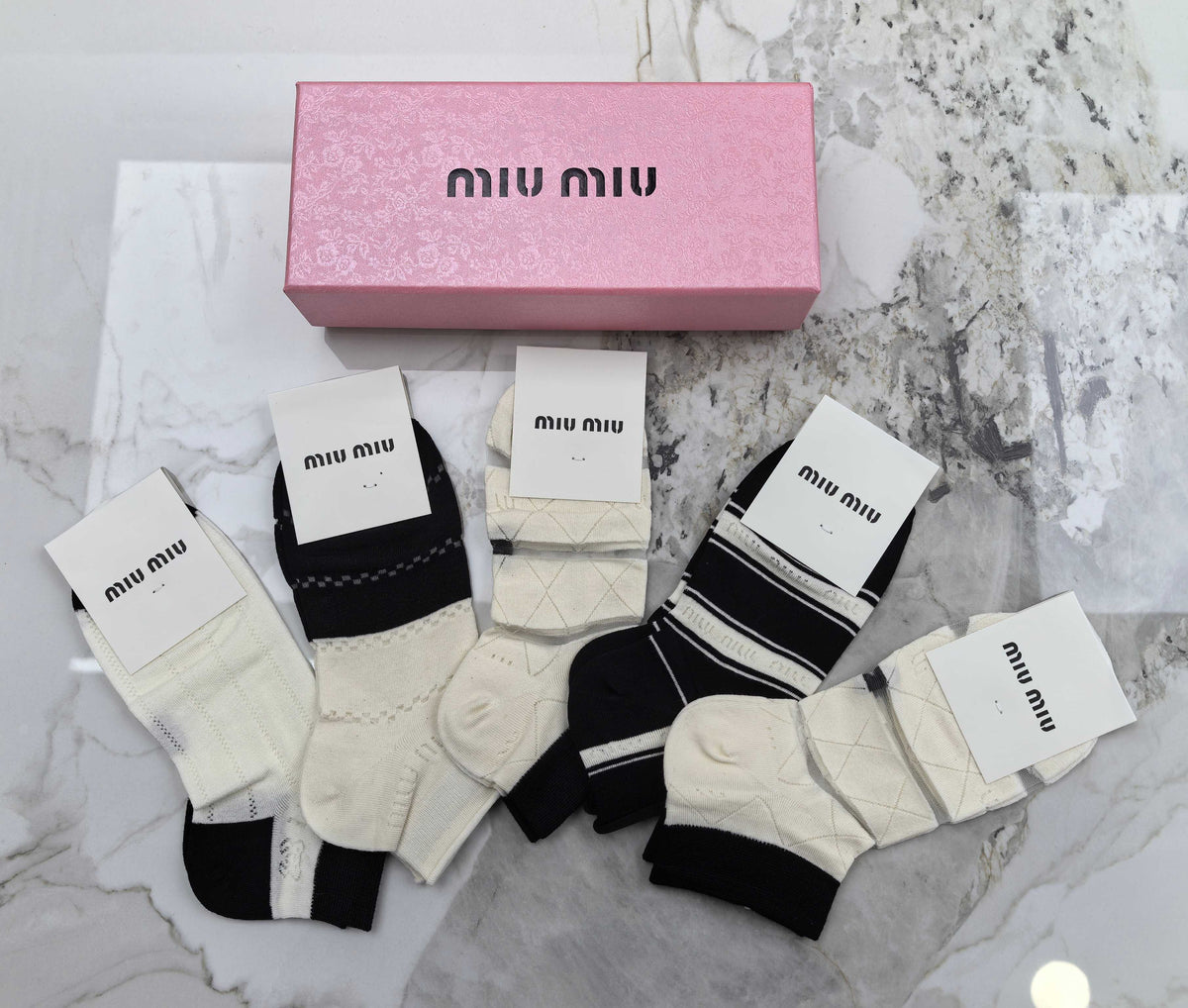 Miu Miu Modal Mixed Neutral Logo Detail No-Show Socks - 5-Pair Set