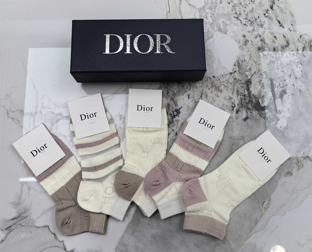 Dior Mixed Neutral Logo Detail No-Show Socks - 5-Pair Set