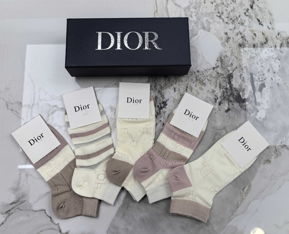 Dior Mixed Neutral Logo Detail No-Show Socks - 5-Pair Set