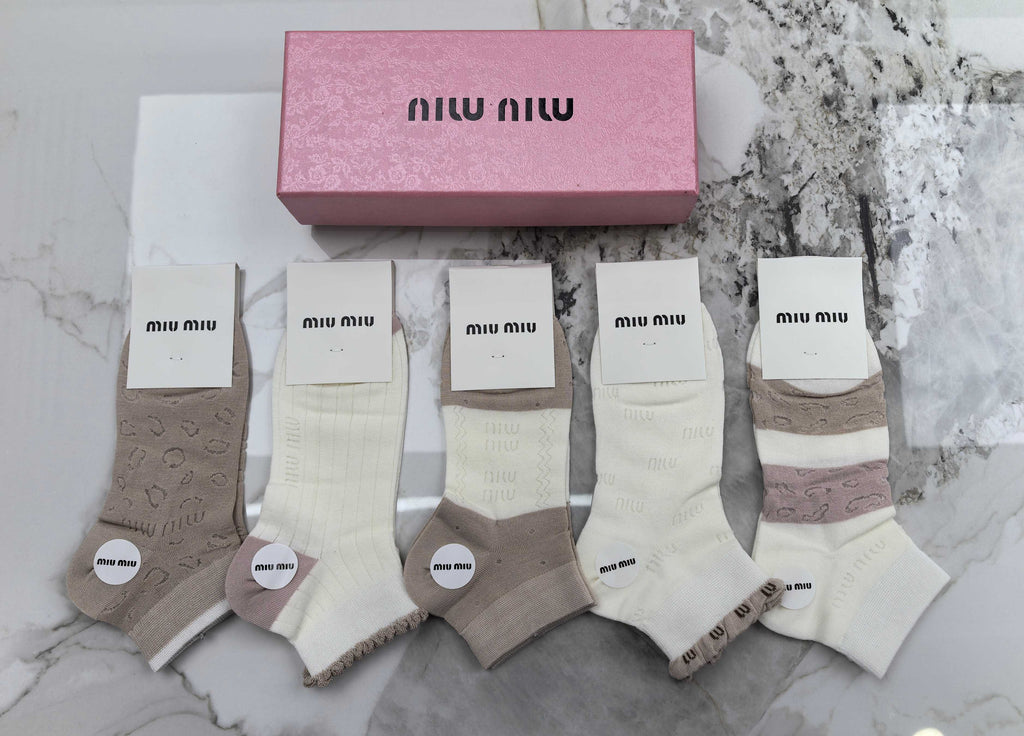 Miu Miu Modal Mixed Neutral Logo Detail No-Show Socks - 5-Pair Set