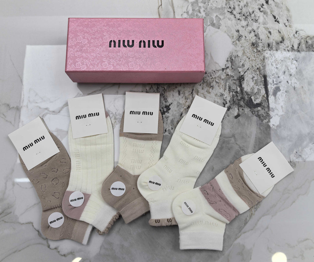 Miu Miu Modal Mixed Neutral Logo Detail No-Show Socks - 5-Pair Set