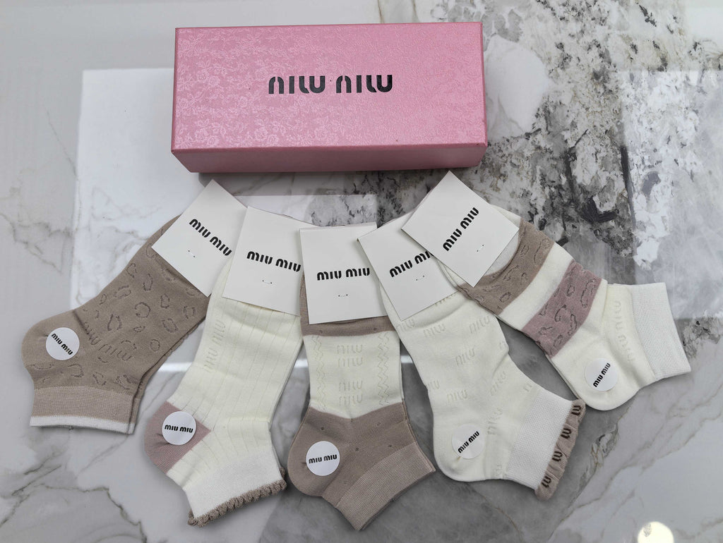 Miu Miu Modal Mixed Neutral Logo Detail No-Show Socks - 5-Pair Set