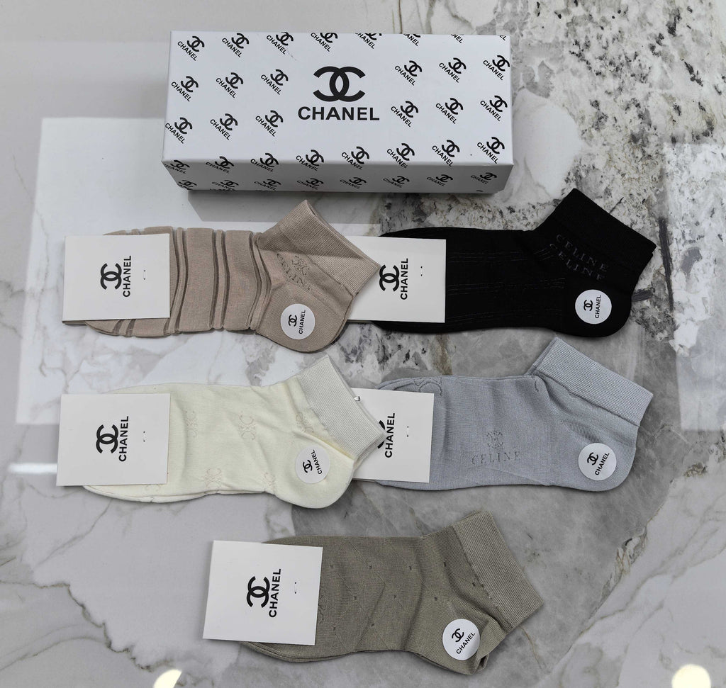 Chanel Modal Mixed Neutral Logo Detail No-Show Socks - 5-Pair Set