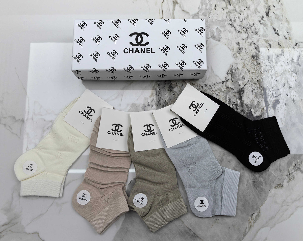 Chanel Modal Mixed Neutral Logo Detail No-Show Socks - 5-Pair Set