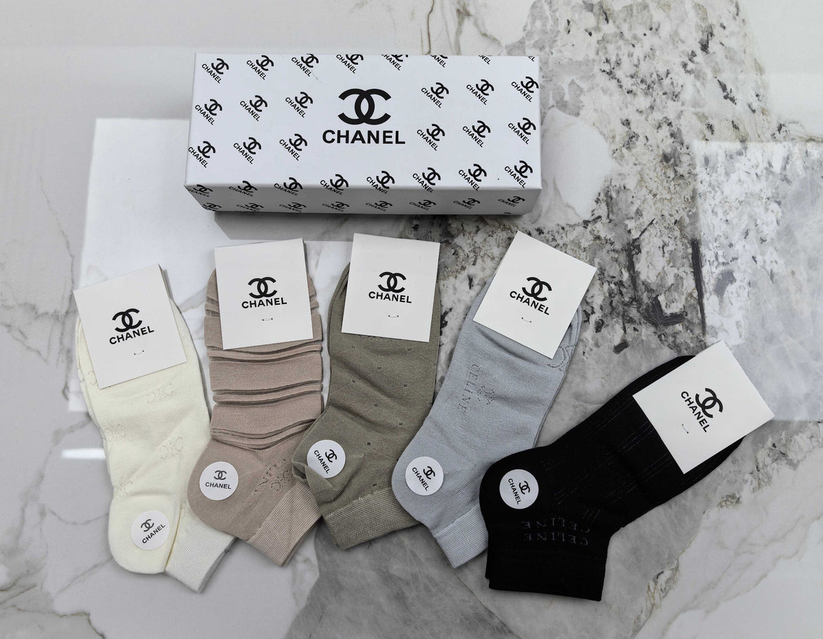 Chanel Modal Mixed Neutral Logo Detail No-Show Socks - 5-Pair Set