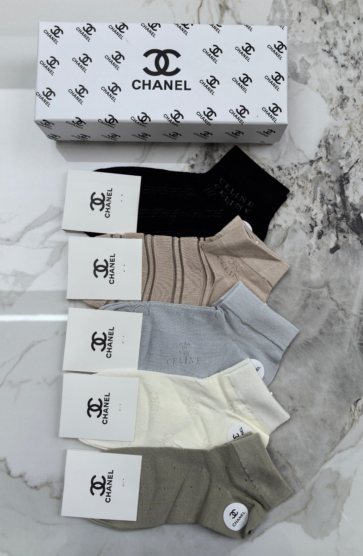 Chanel Modal Mixed Neutral Logo Detail No-Show Socks - 5-Pair Set