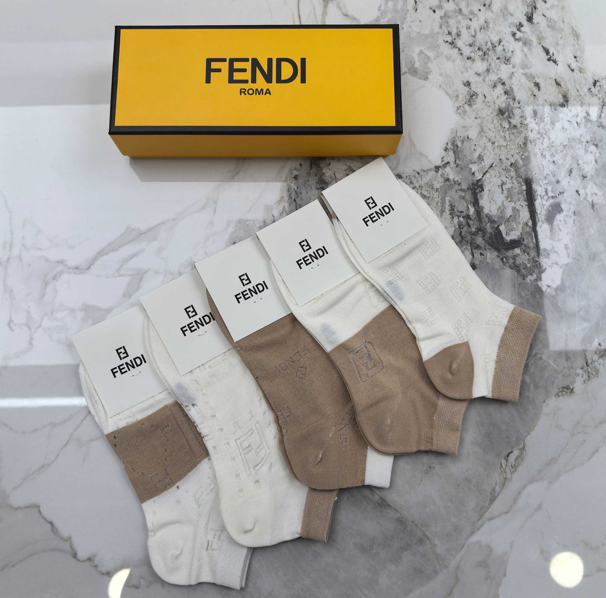 Fendi Modal Mixed Neutral Logo Detail No-Show Socks - 5-Pair Set