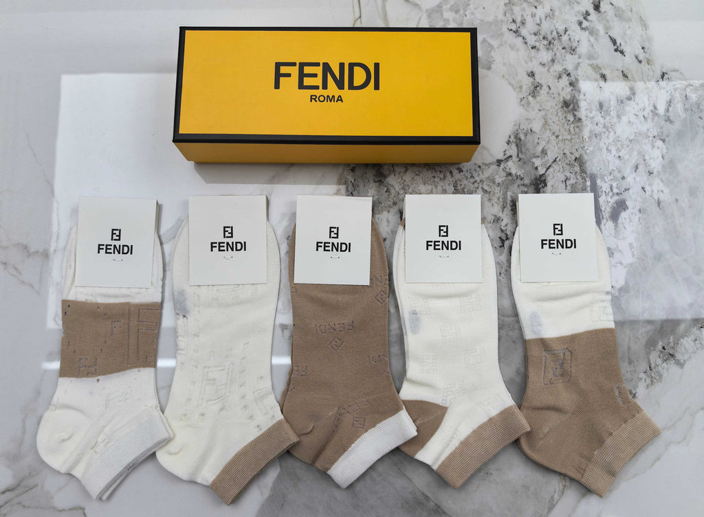 Fendi Modal Mixed Neutral Logo Detail No-Show Socks - 5-Pair Set