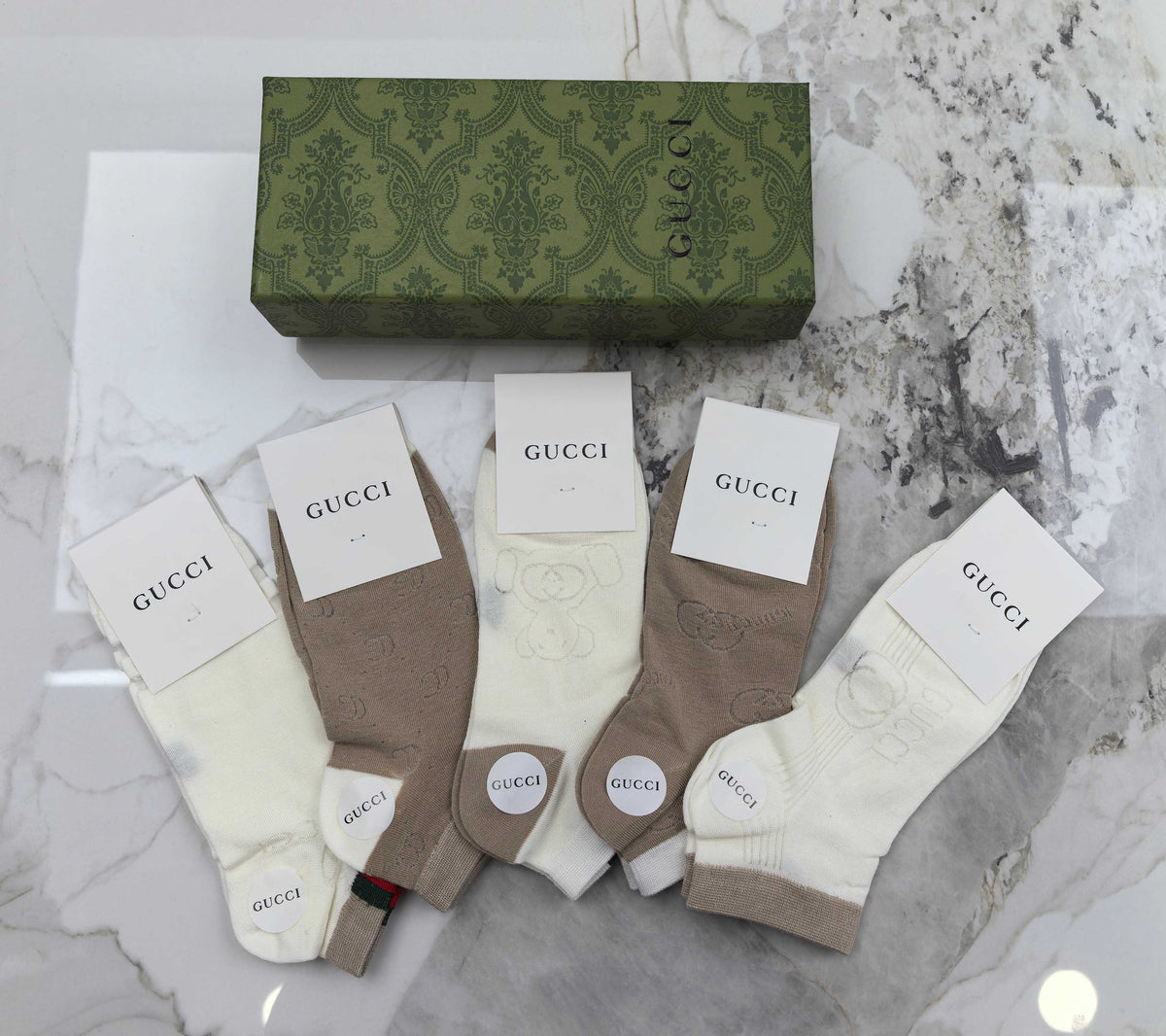 Gucci Modal Mixed Neutral Logo Detail No-Show Socks - 5-Pair Set