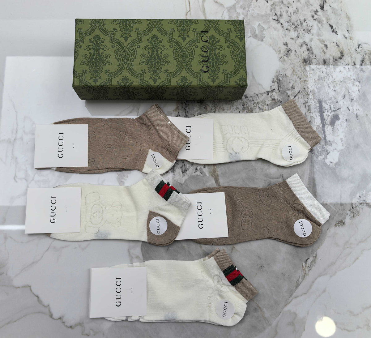 Gucci Modal Mixed Neutral Logo Detail No-Show Socks - 5-Pair Set