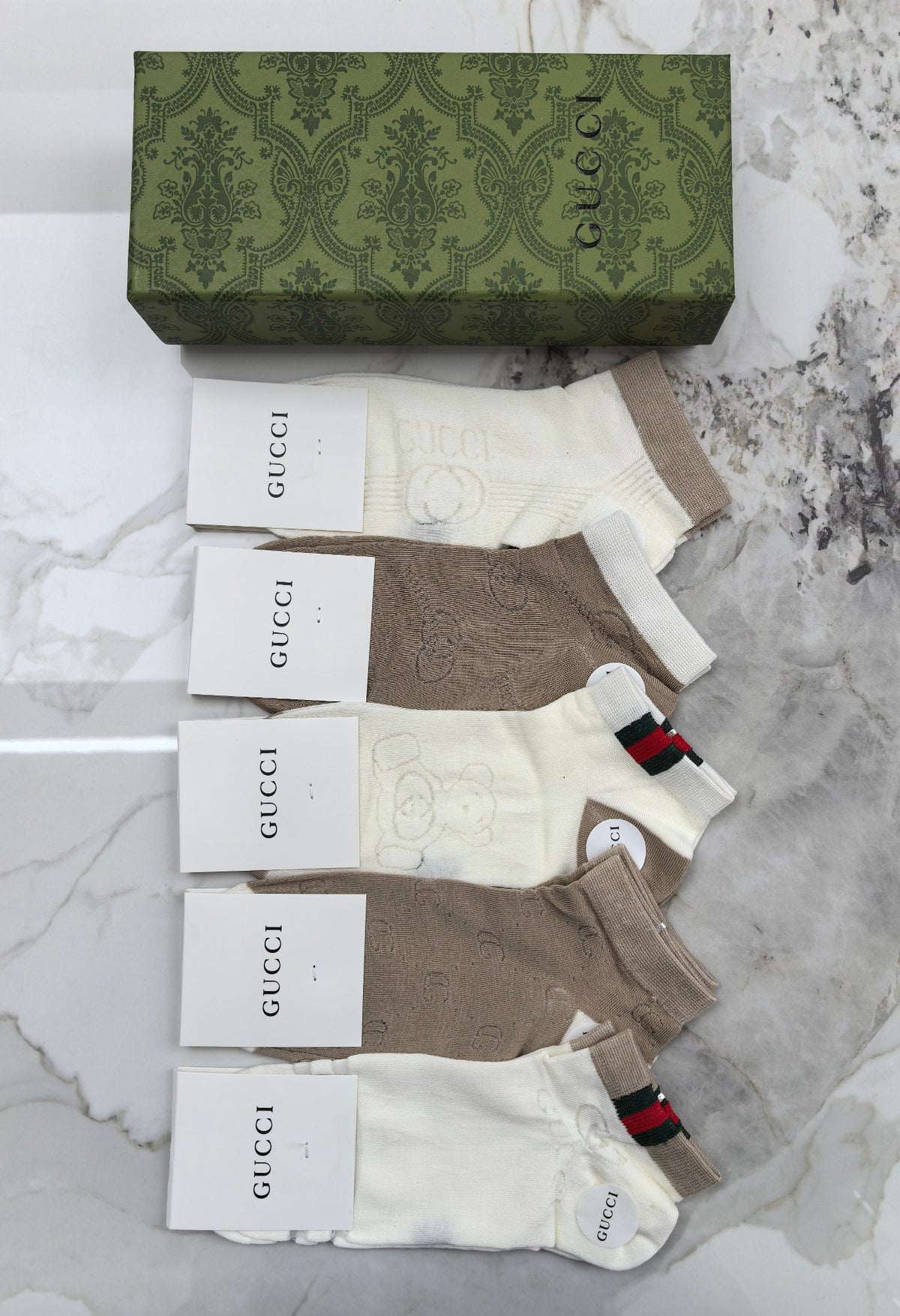 Gucci Modal Mixed Neutral Logo Detail No-Show Socks - 5-Pair Set