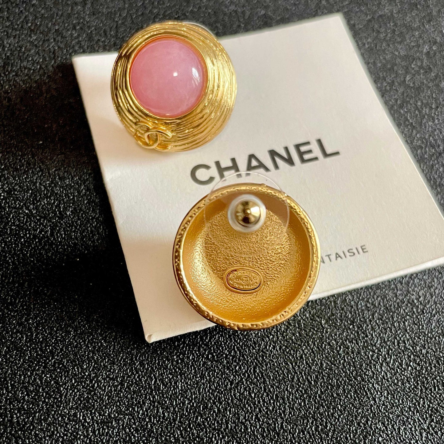 Double-C Emblem Stud Earrings in Polished Metal-Tone – Design 015 main product view