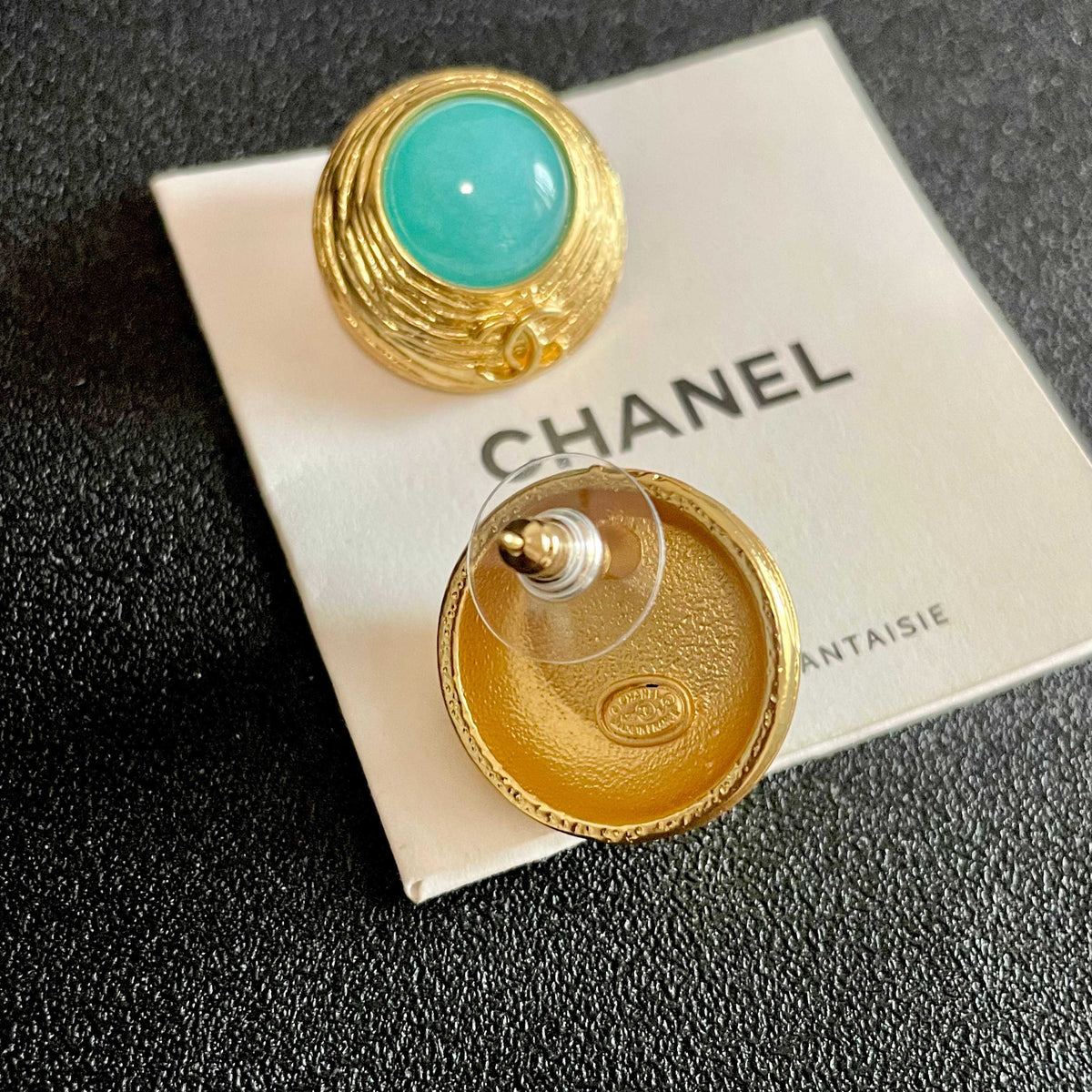 Double-C Emblem Stud Earrings in Polished Metal-Tone – Design 014 main product view