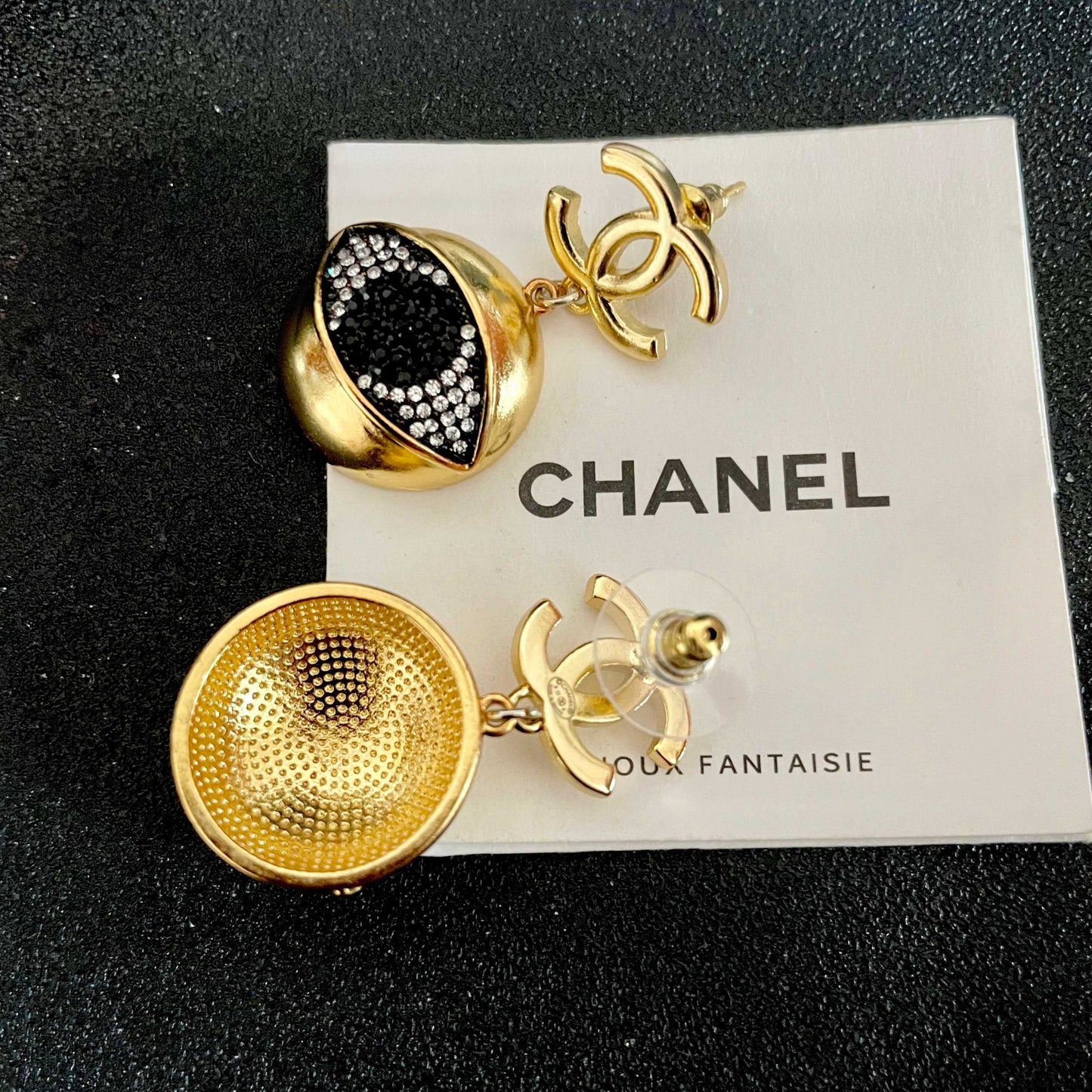 Double-C Emblem Statement Earrings in Polished Metal-Tone – Design 023 styled product view