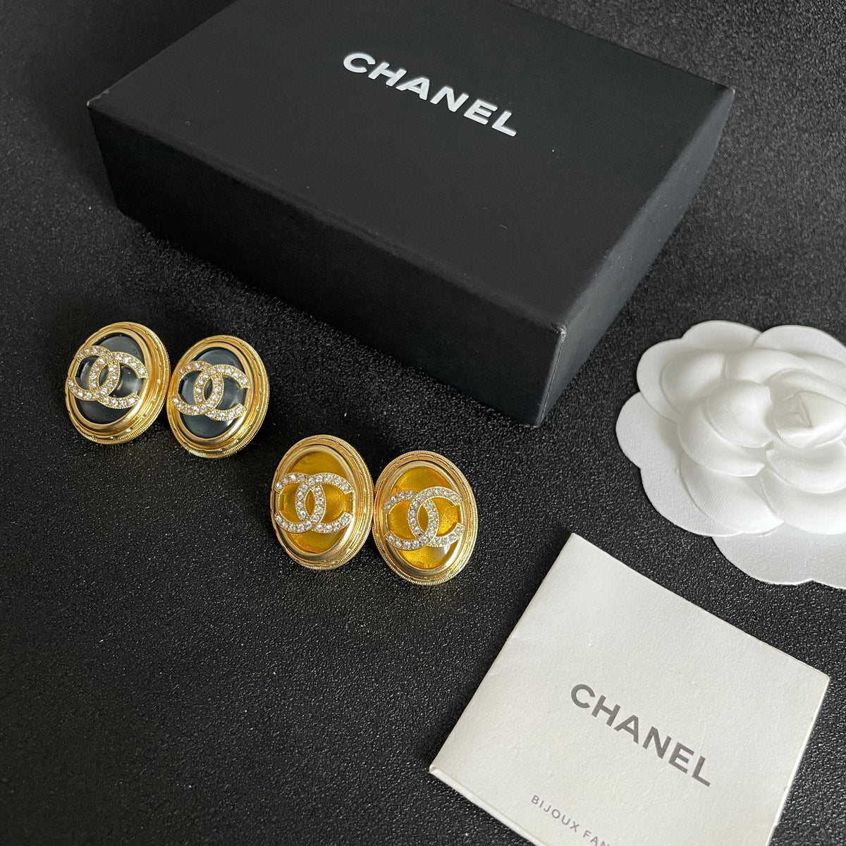 Double-C Emblem Crystal-Accent Stud Earrings – Design 020 side detail