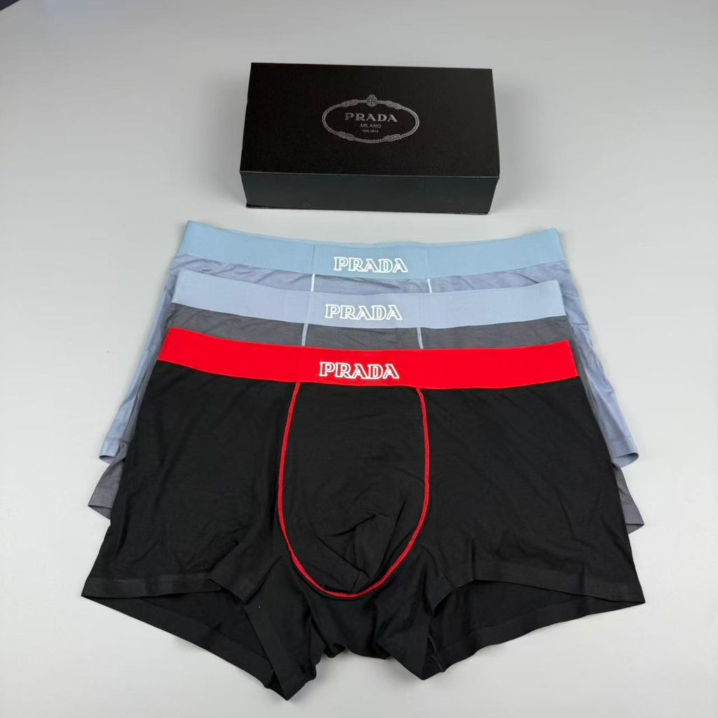 Prada Contrast Piping Men's Boxer Briefs - 3-Piece Box