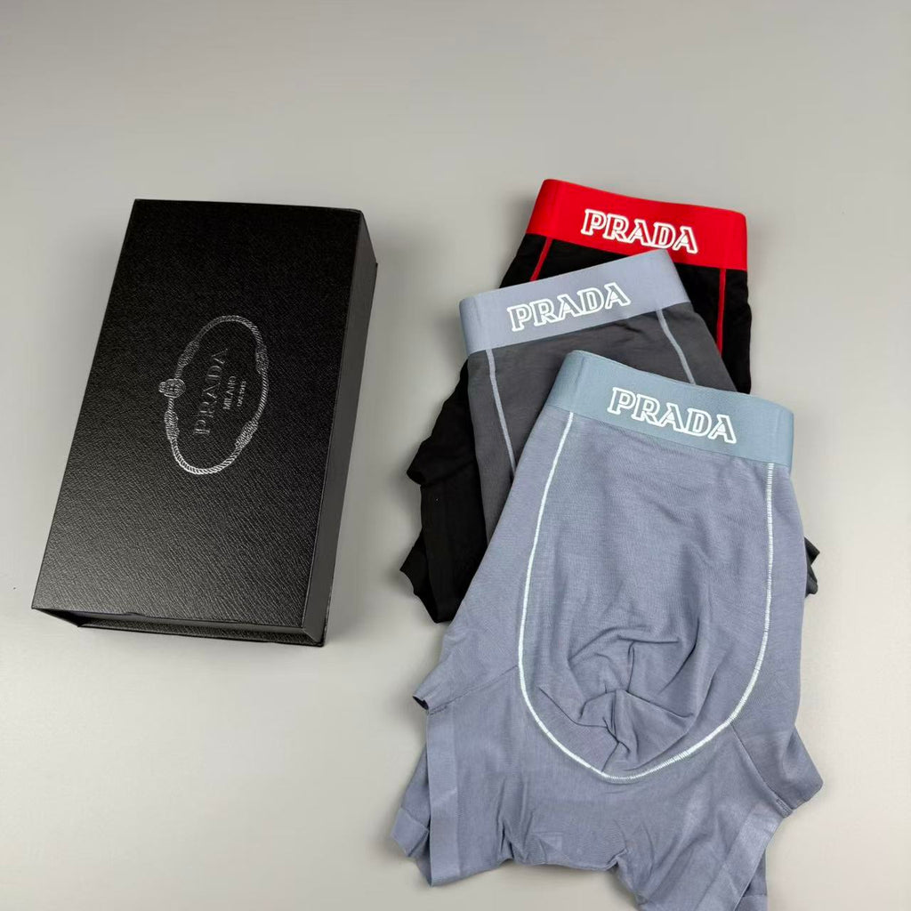 Prada Contrast Piping Men's Boxer Briefs - 3-Piece Box