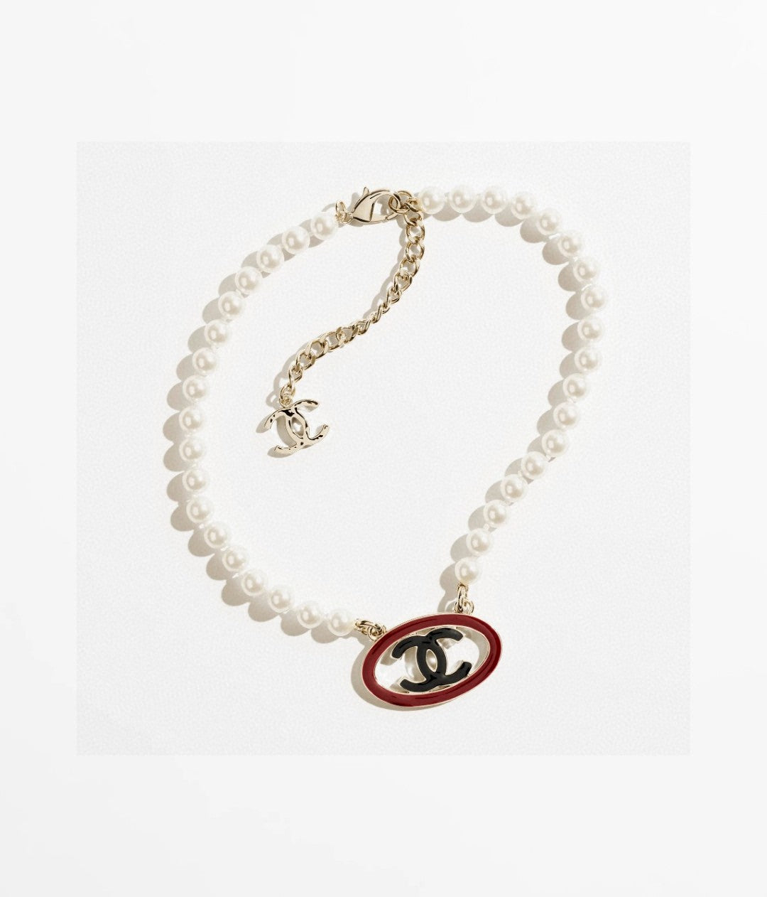 Double-C Emblem Pearl-Detail Pendant Necklace – Pearl Detail – Design 121 main product view