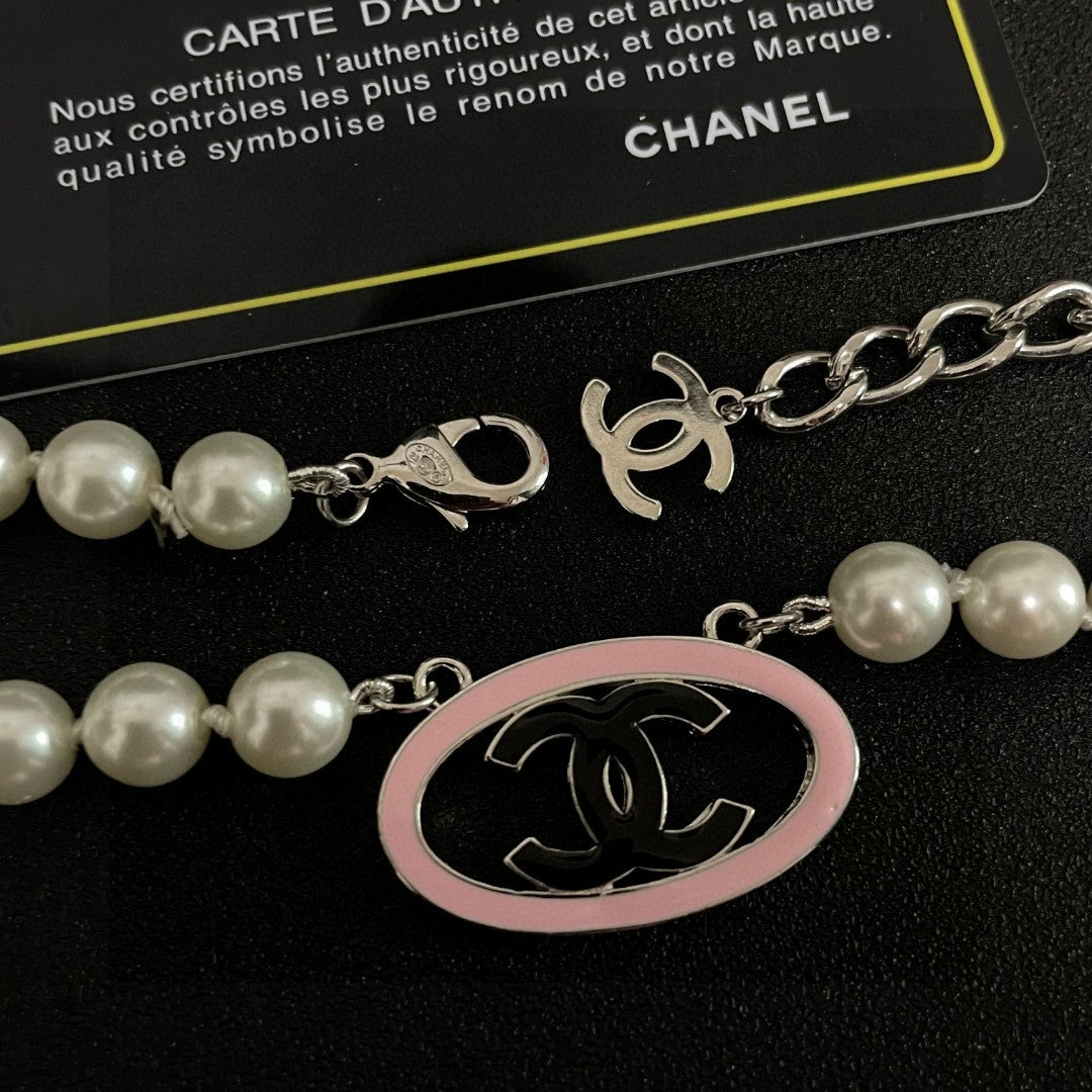 Double-C Emblem Pearl-Detail Pendant Necklace – Pearl Detail – Design 120 main product view